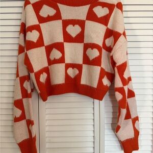 Topshop Orange and Cream Heart Sweater